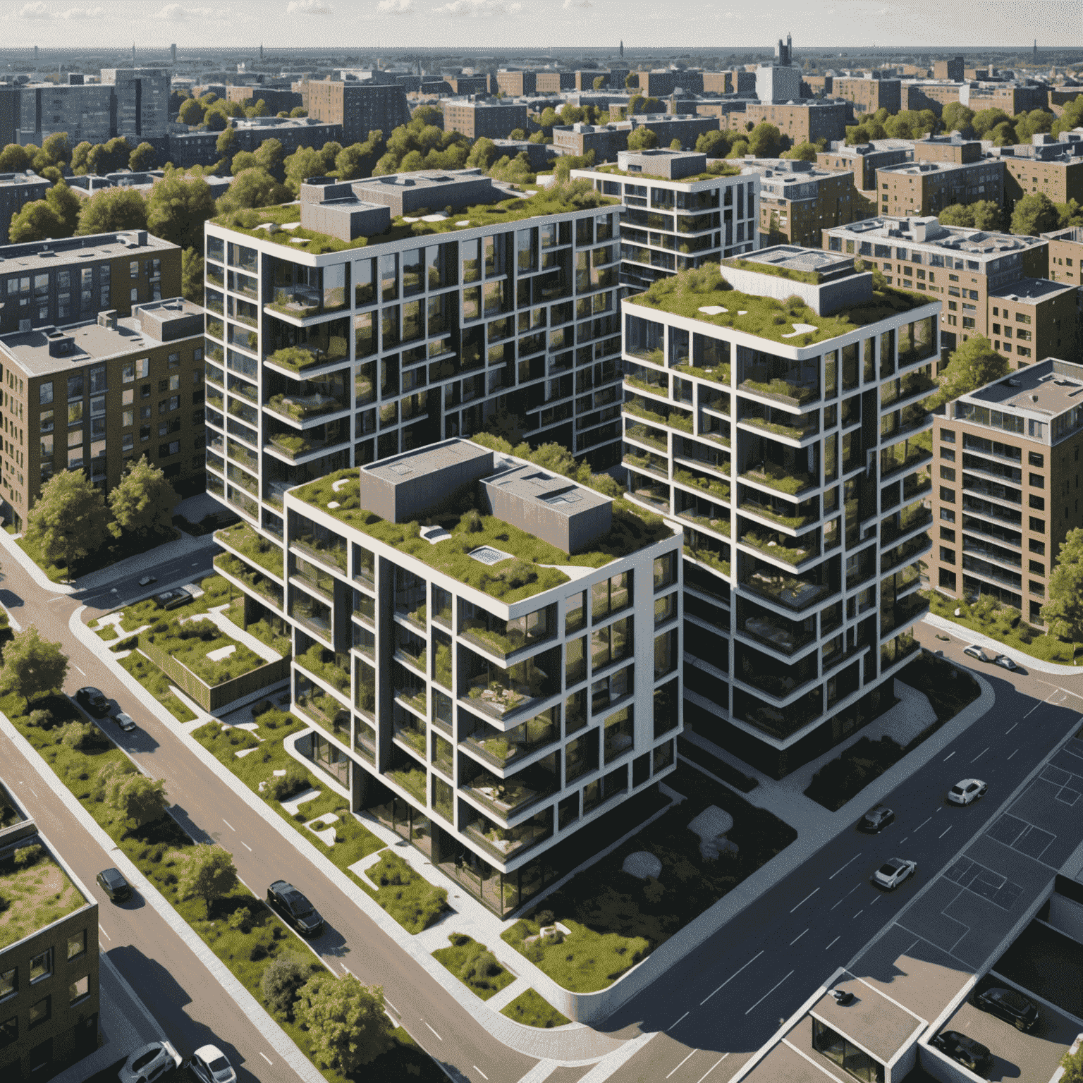 Futuristische wooncomplexen in Eindhoven met geïntegreerde smart home technologie en groene daken