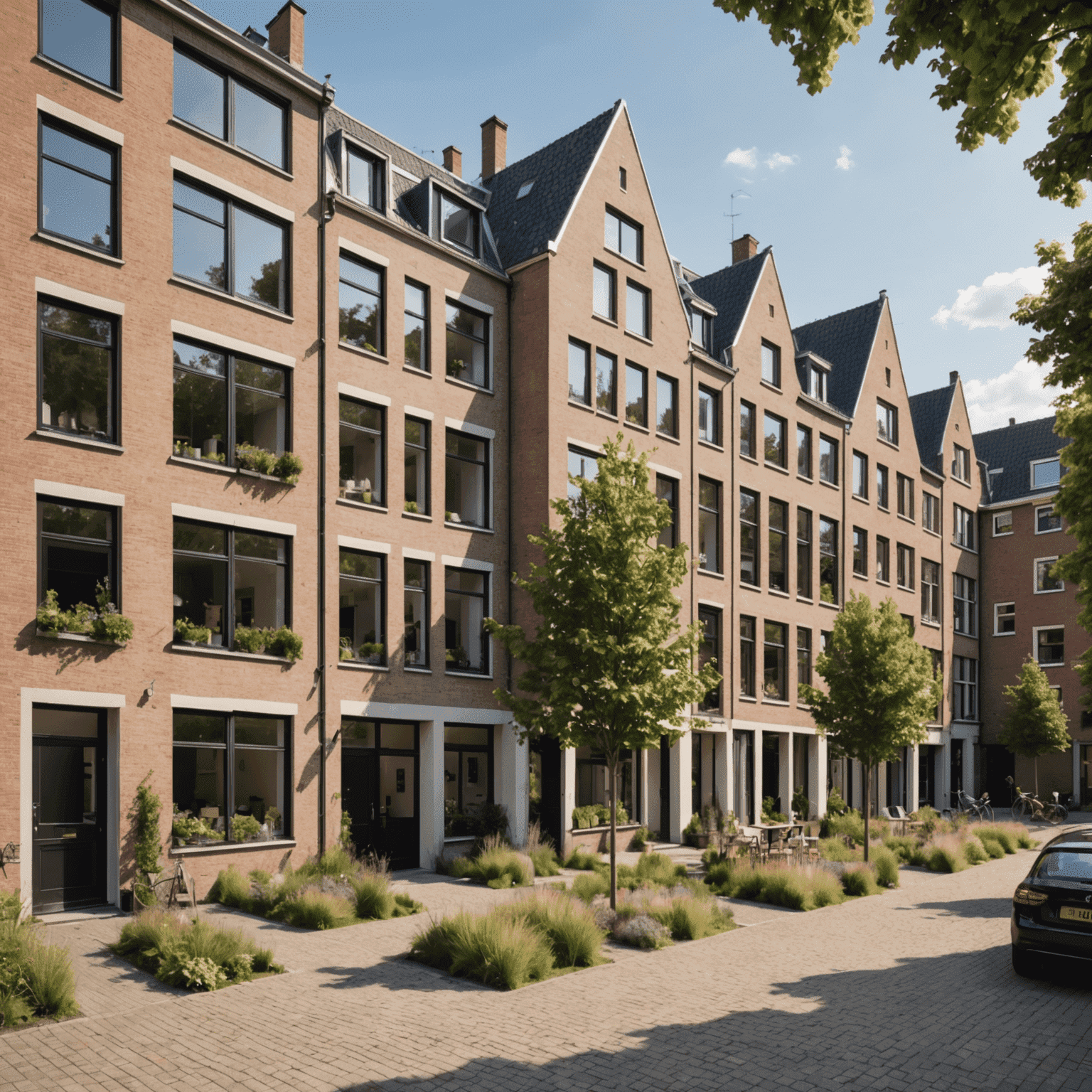 Collage van voor- en na-foto's van getransformeerde Nederlandse wijken, met moderne wooneenheden en gemeenschappelijke ruimtes